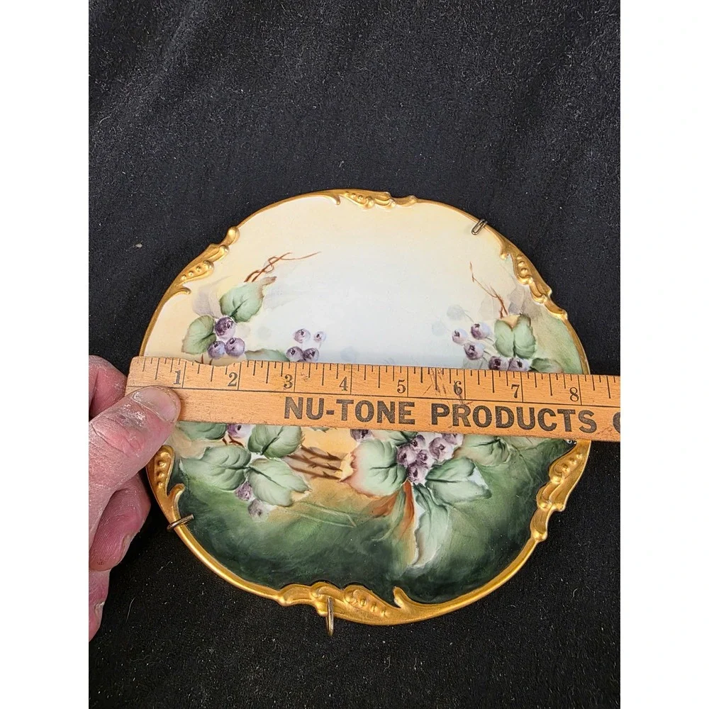 Antique J.P.L. Limoges France Hand Painted Berry Porcelain Plate Gold Gilt 8.25